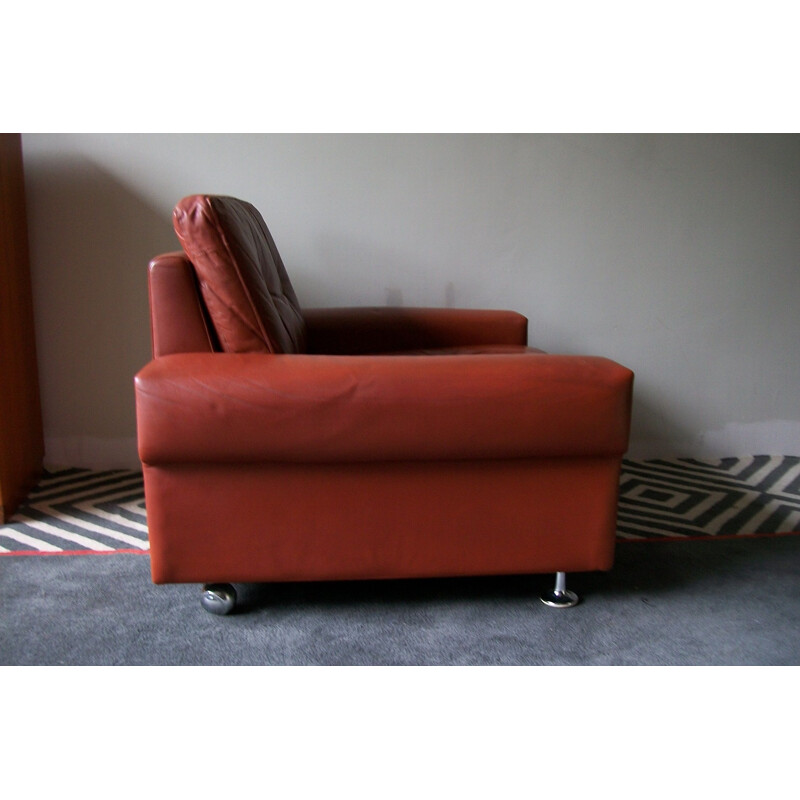 Vintage red-brown leather armchair 1970s