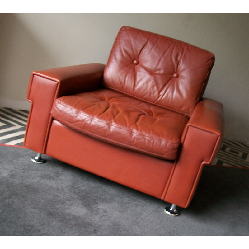 Vintage red-brown leather armchair 1970s