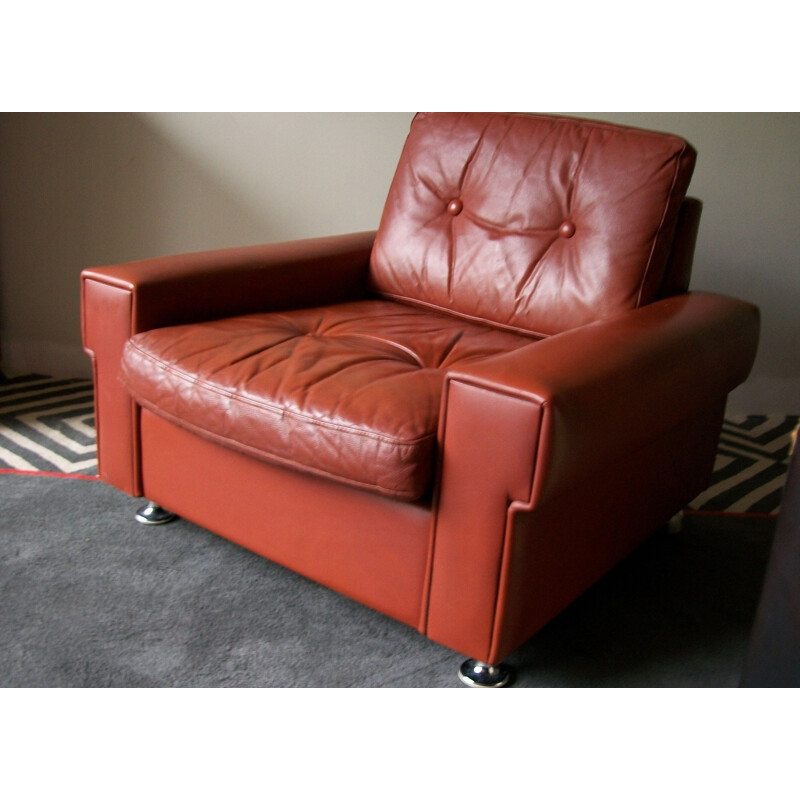 Vintage red-brown leather armchair 1970s