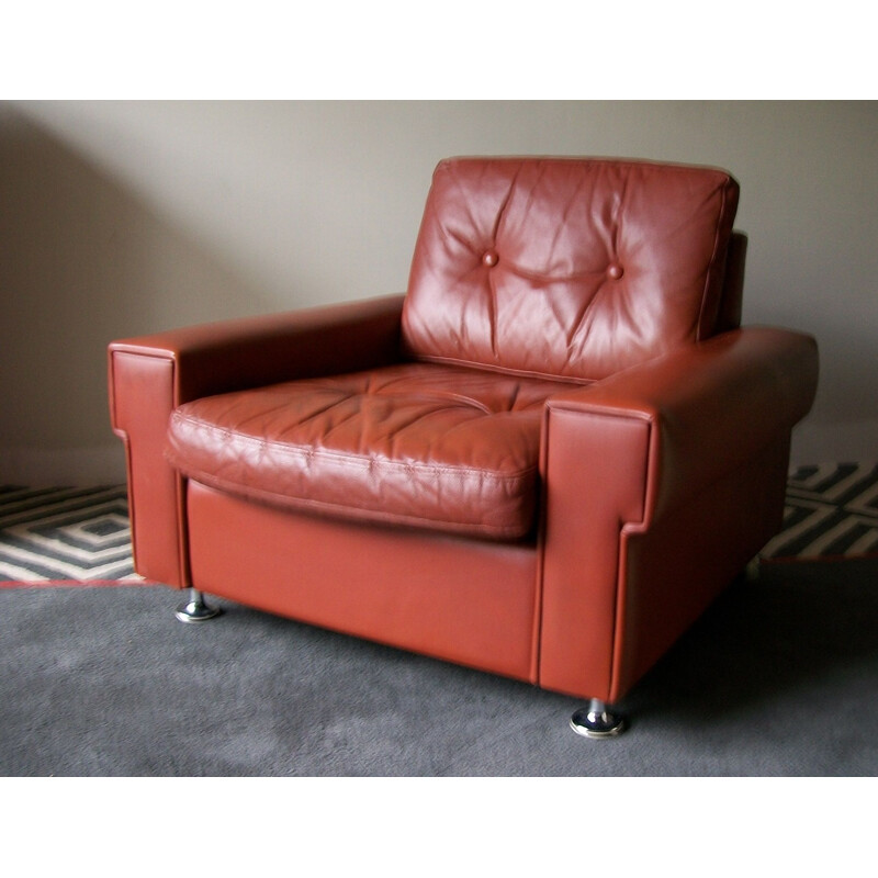 Vintage red-brown leather armchair 1970s