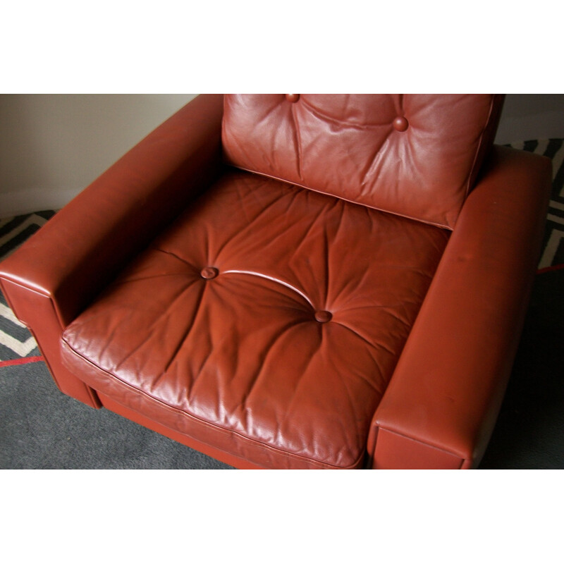 Vintage red-brown leather armchair 1970s