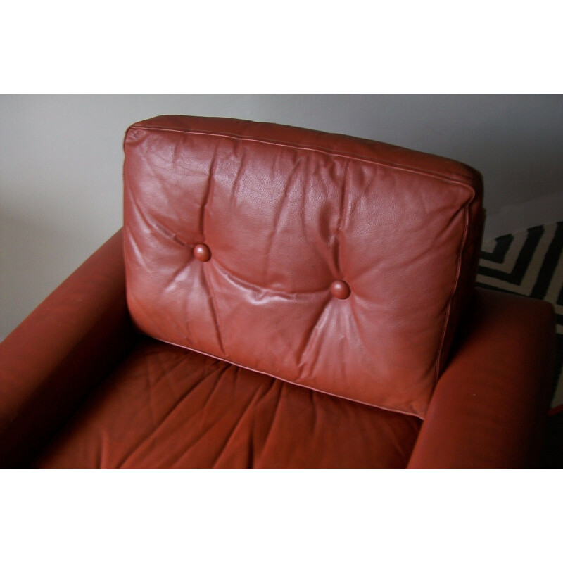 Vintage red-brown leather armchair 1970s