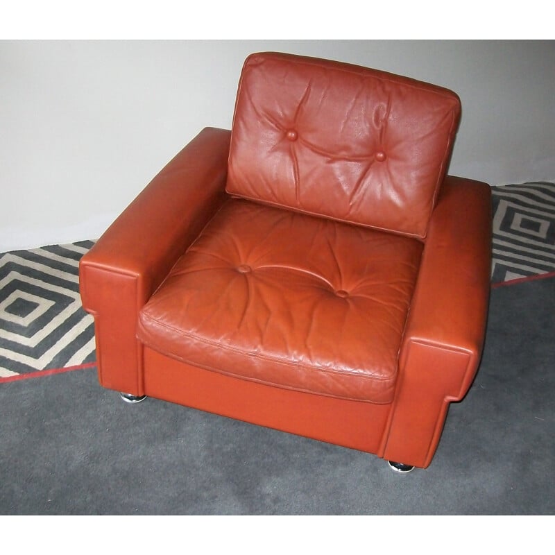 Vintage red-brown leather armchair 1970s