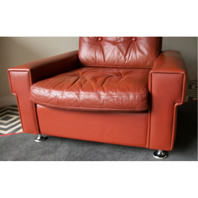 Vintage red-brown leather armchair 1970s