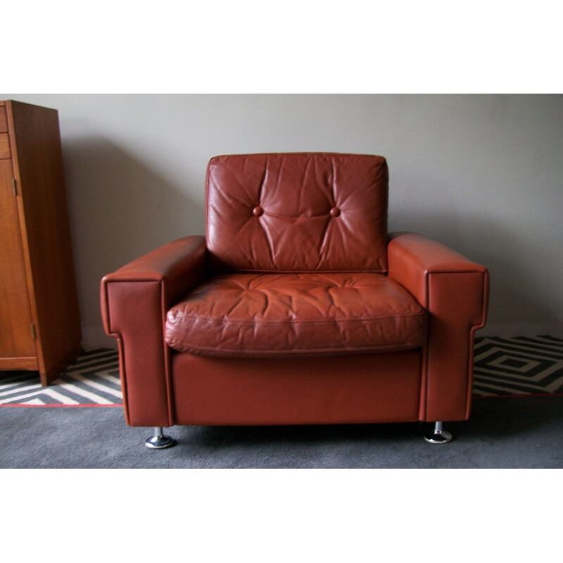 Vintage red-brown leather armchair 1970s