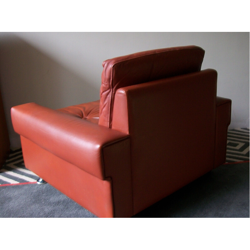 Vintage red-brown leather armchair 1970s