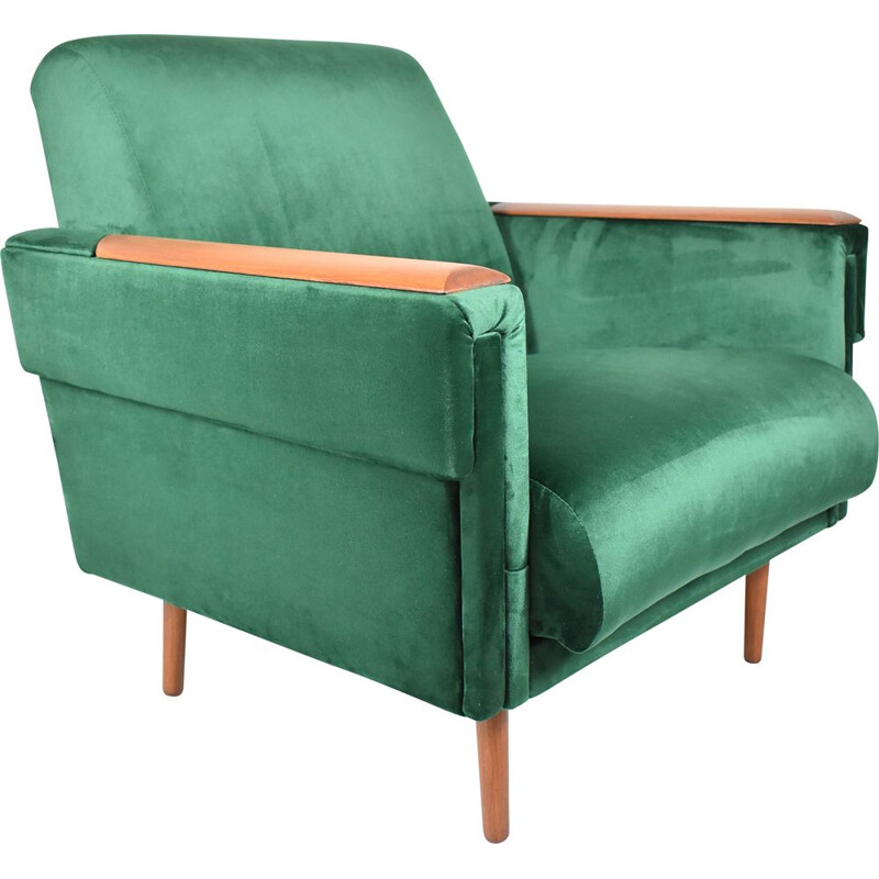 Vintage bottle green velvet armchair 1960s