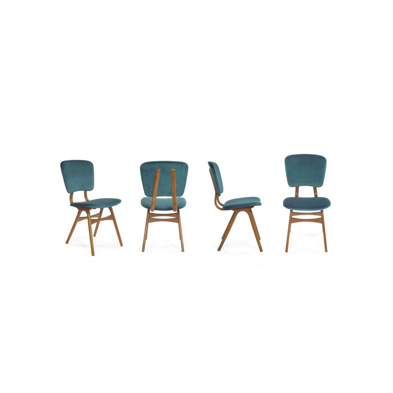 Ensemble de 4 chaises vintage bleues 1950