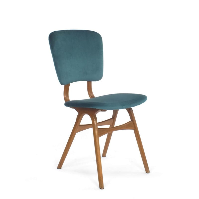 Ensemble de 4 chaises vintage bleues 1950