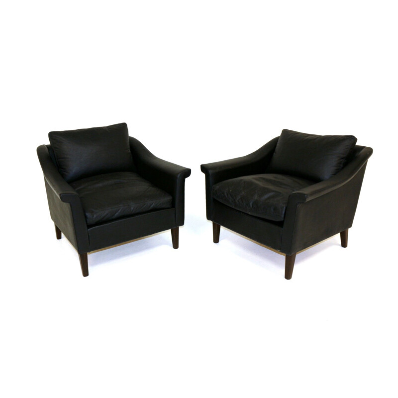 Pair of  vintage scandinavian leather armchairs 1960s