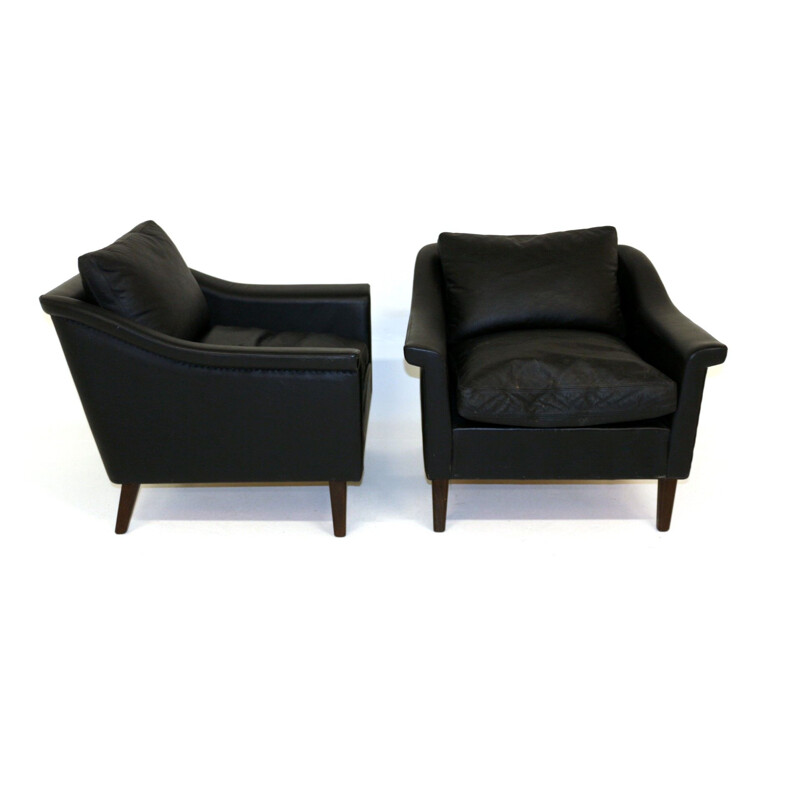 Pair of  vintage scandinavian leather armchairs 1960s