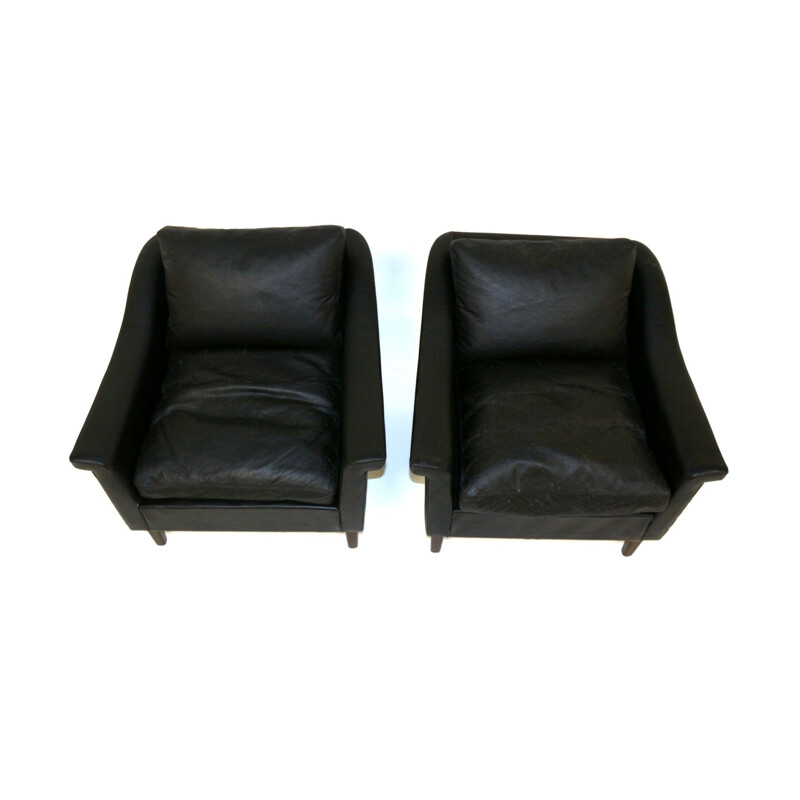 Pair of  vintage scandinavian leather armchairs 1960s