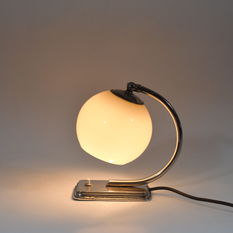Lampe vintage moderniste chrome et verre 1920
