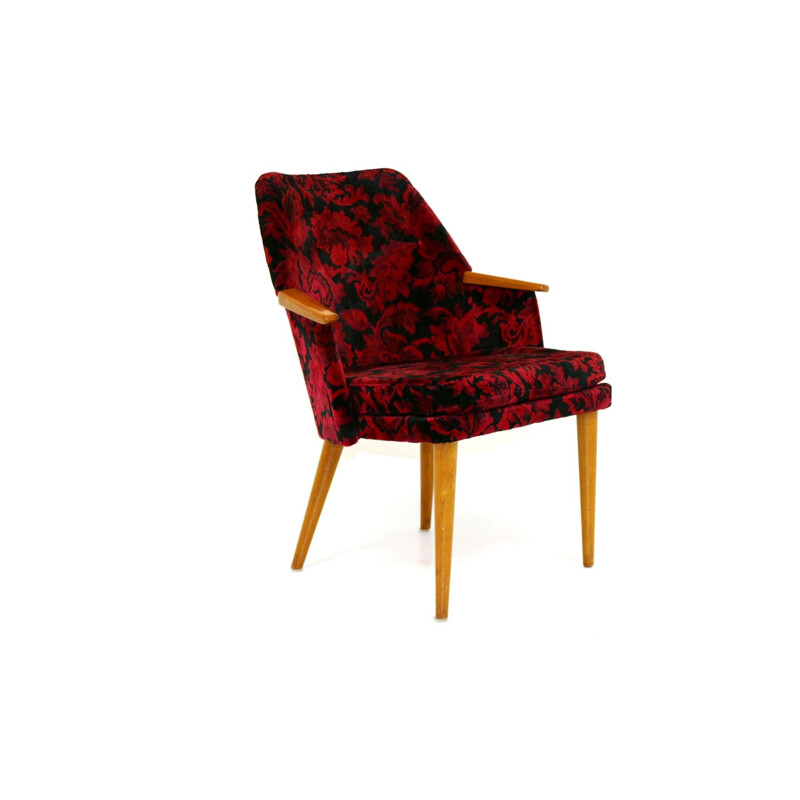 Vintage armchair with floral fabric seat Sweden 1950s