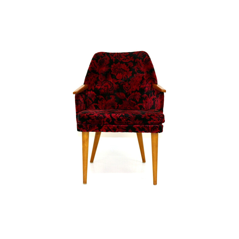 Sillón vintage con asiento de tela floral Suecia 1950