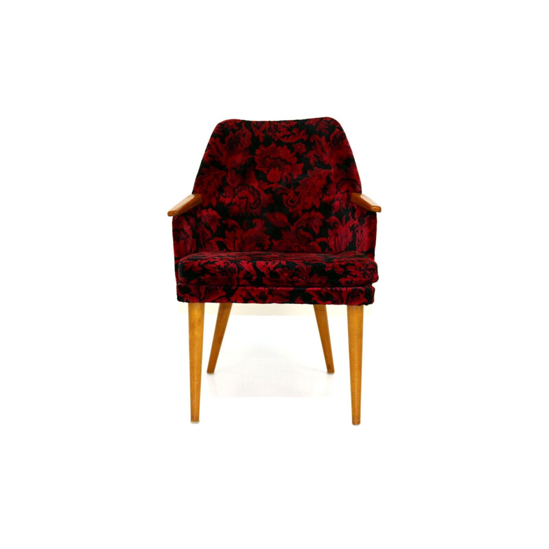 Vintage armchair with floral fabric seat Sweden 1950s