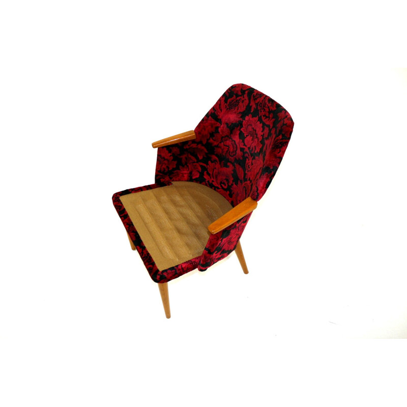 Vintage fauteuil met gebloemde stoffen zitting Zweden 1950