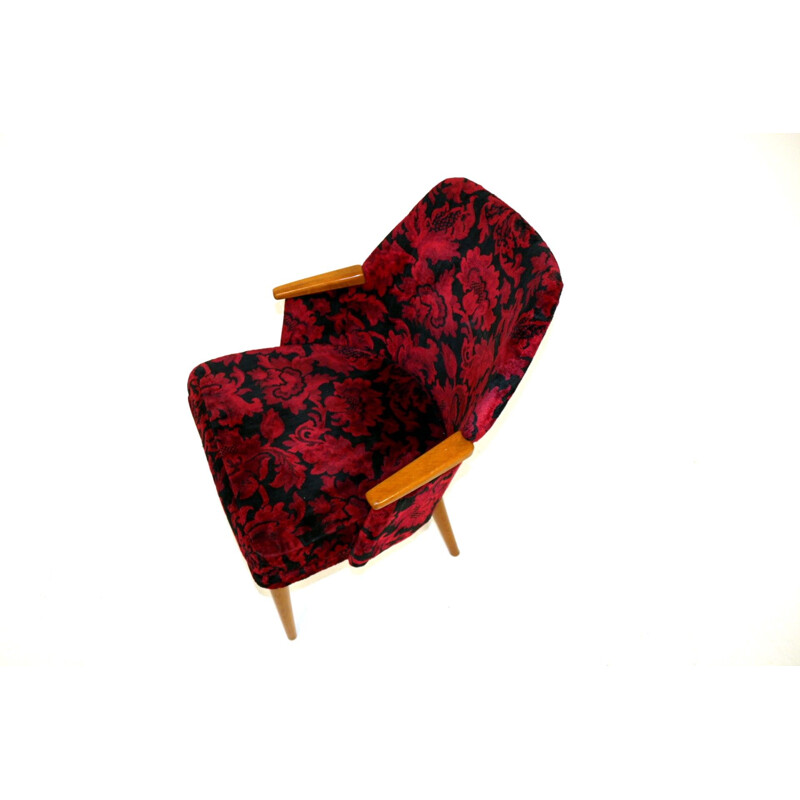 Fauteuil vintage assise en tissu floral Suède 1950