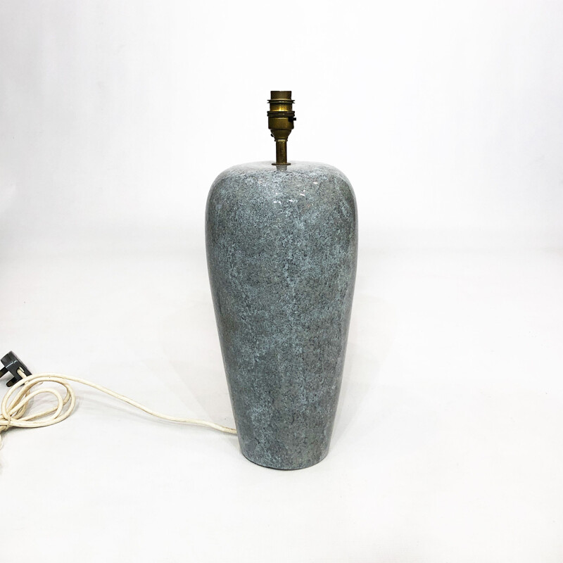 Ceramic table lamp with granite effect blue green vintage Italy 1989s