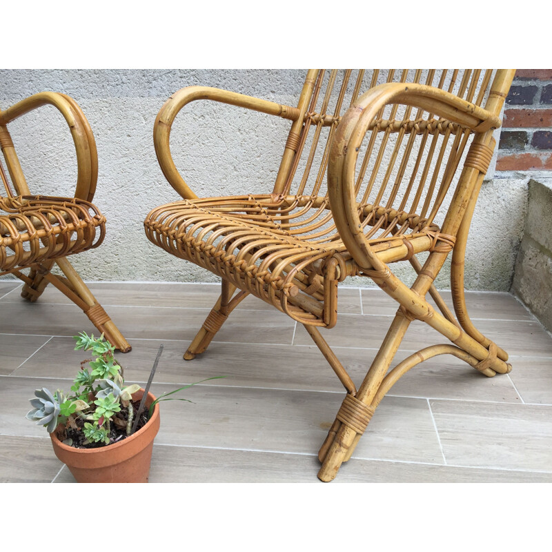 Pair of vintage rattan armchairs