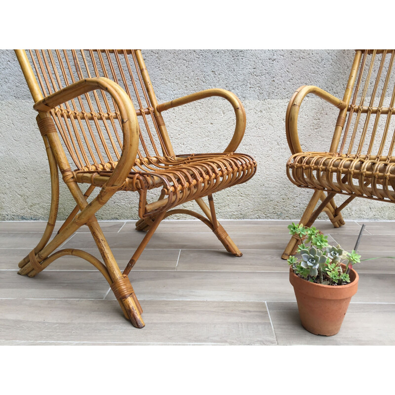 Pair of vintage rattan armchairs