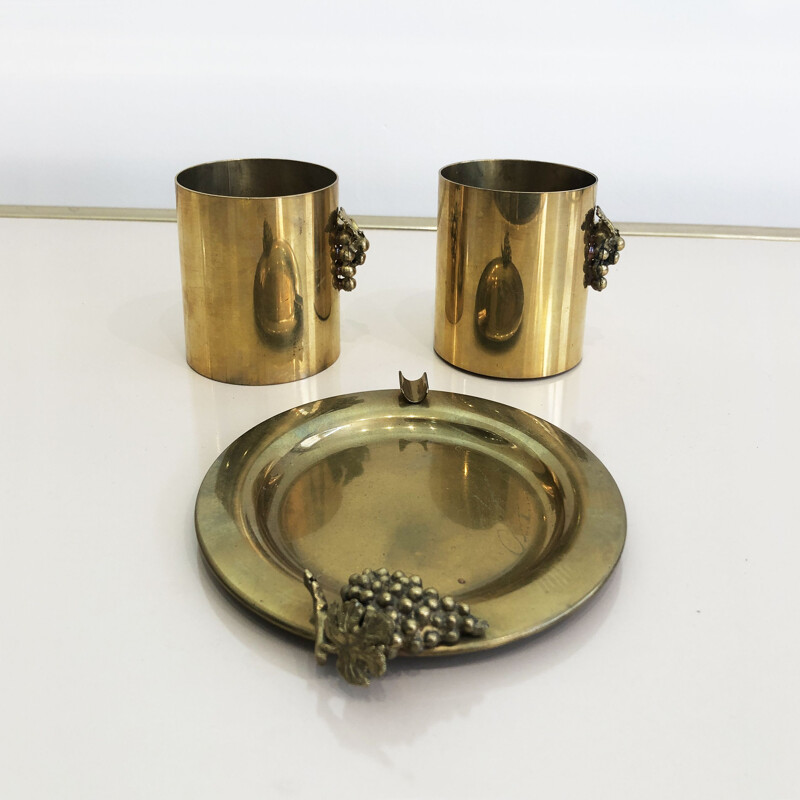 Vintage brass 3-piece desk set France 1970s