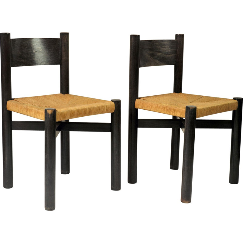 Pair of Steph Simon "Méribel" chairs in ashwood, Charlotte PERRIAND - 1950s