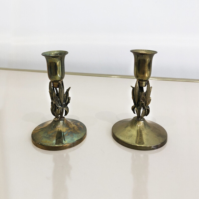 Pair of vintage brass candlesticks, France 1970