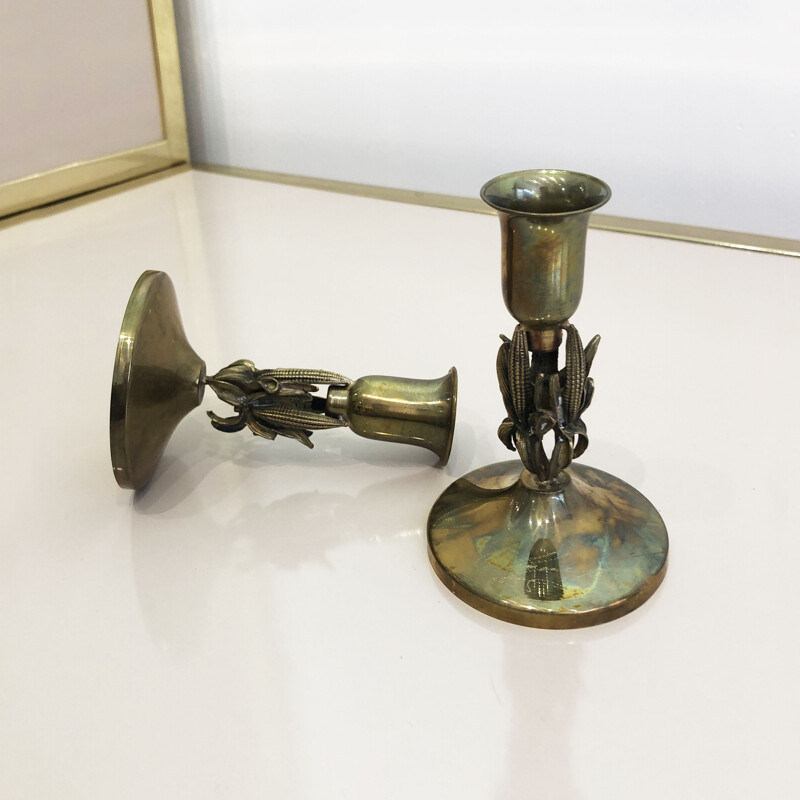 Pair of vintage brass candlesticks, France 1970