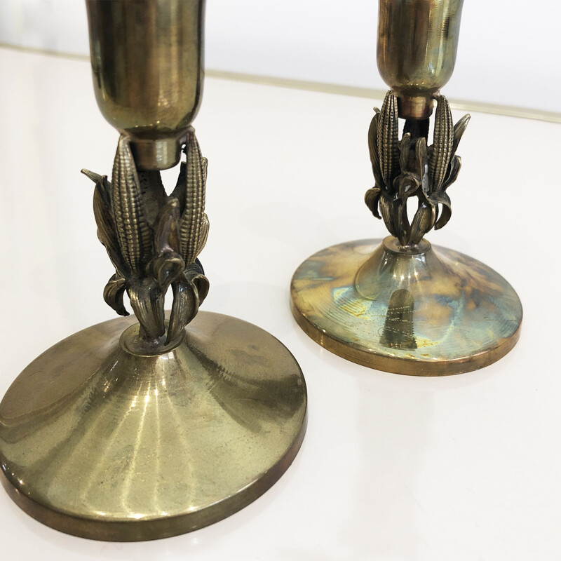 Pair of vintage brass candlesticks, France 1970