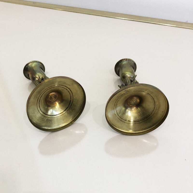 Pair of vintage brass candlesticks, France 1970