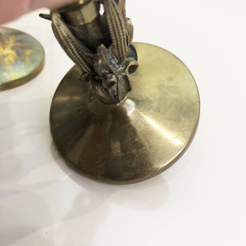 Pair of vintage brass candlesticks, France 1970