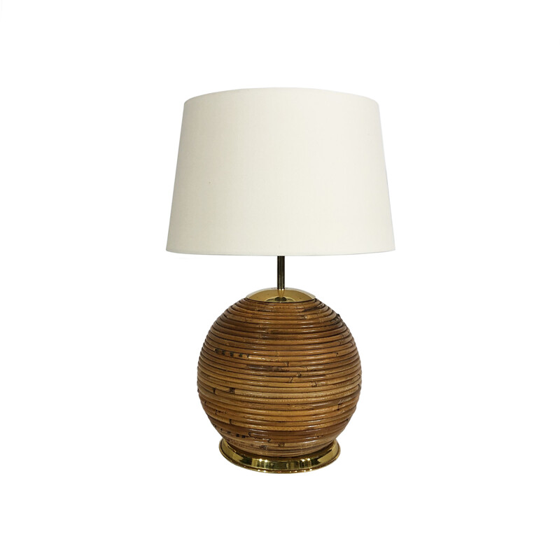 Vintage bamboo table lamp by Gabriella Crespi Italy 1970s