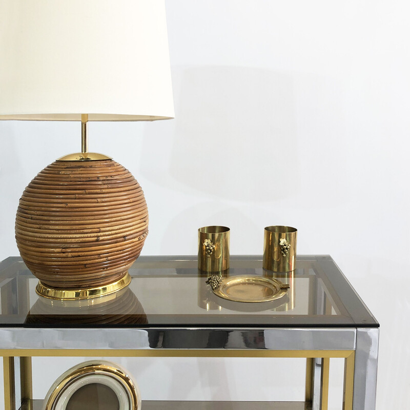 Vintage bamboo table lamp by Gabriella Crespi Italy 1970s