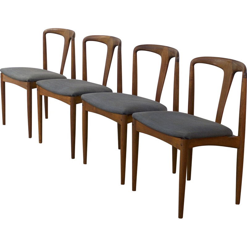 Set of 4 "Juliane" dining chairs in teak and dark grey fabric, Johannes ANDERSEN - 1960s
