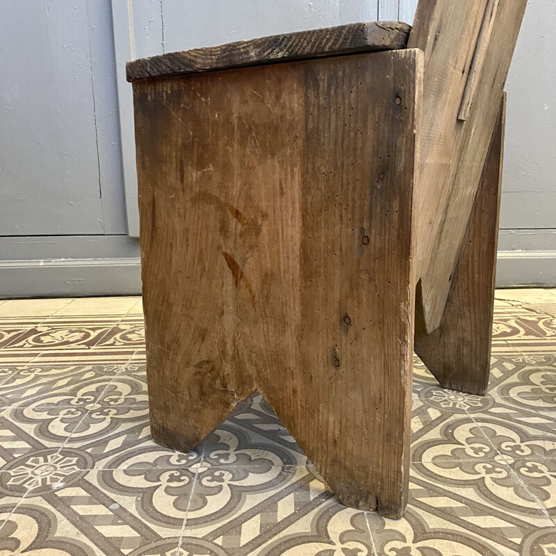 Pair of vintage chairs in glued and nailed geometric wood