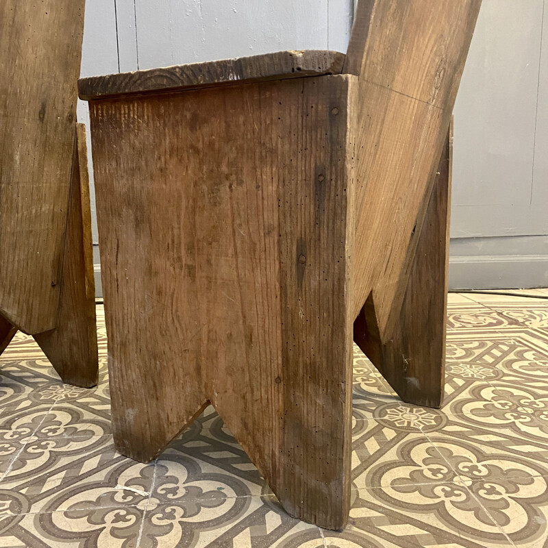 Pair of vintage chairs in glued and nailed geometric wood