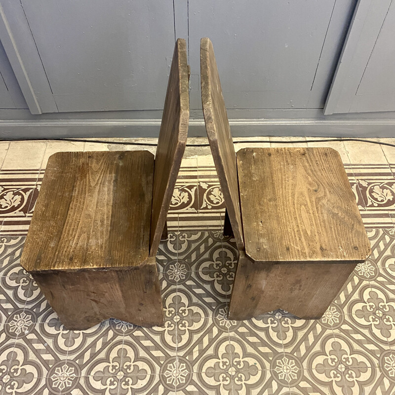 Pair of vintage chairs in glued and nailed geometric wood