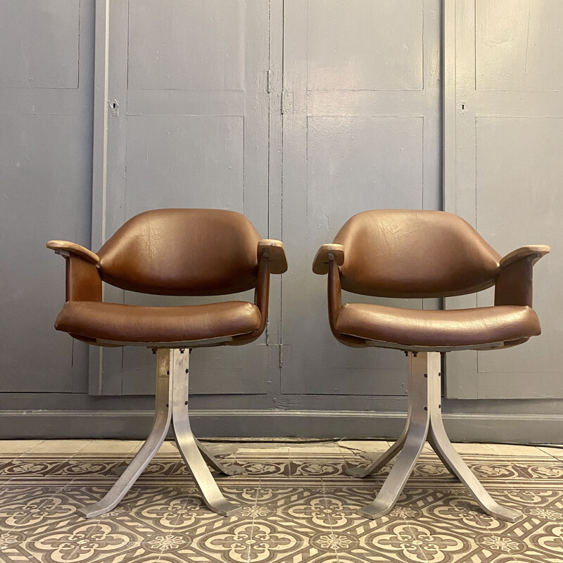 Pair of vintage armchairs with cast aluminium legs 1960s