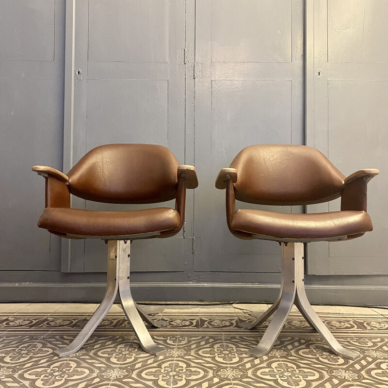 Paire de fauteuils vintage piétement en fonte d'aluminium 1960
