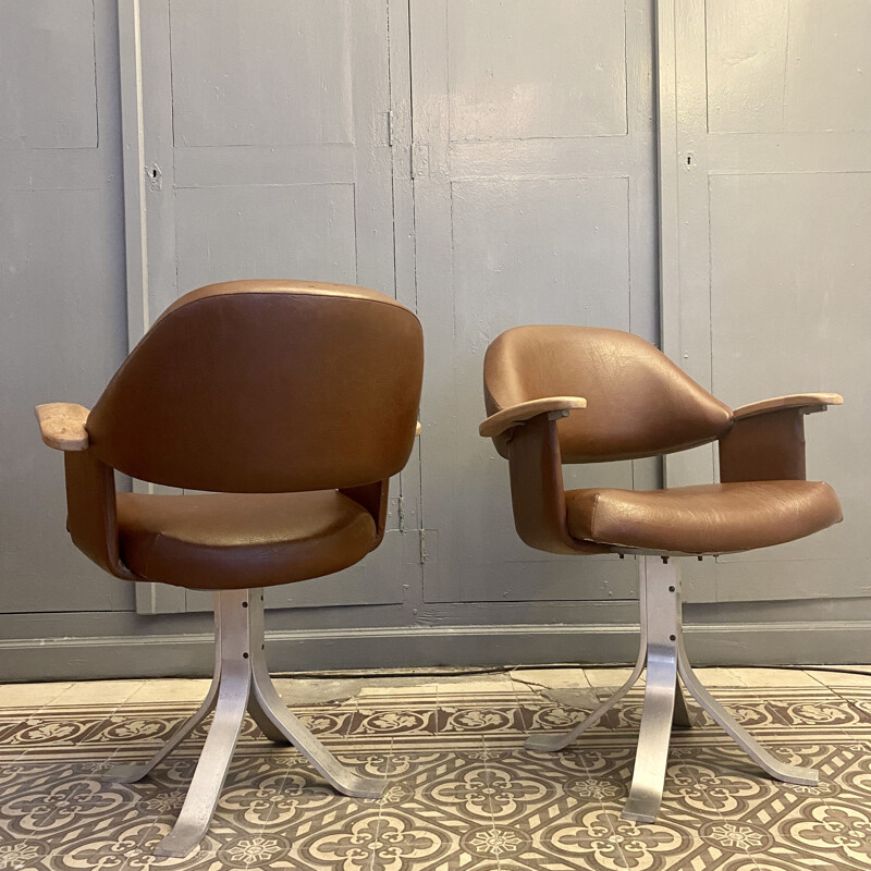 Pair of vintage armchairs with cast aluminium legs 1960s