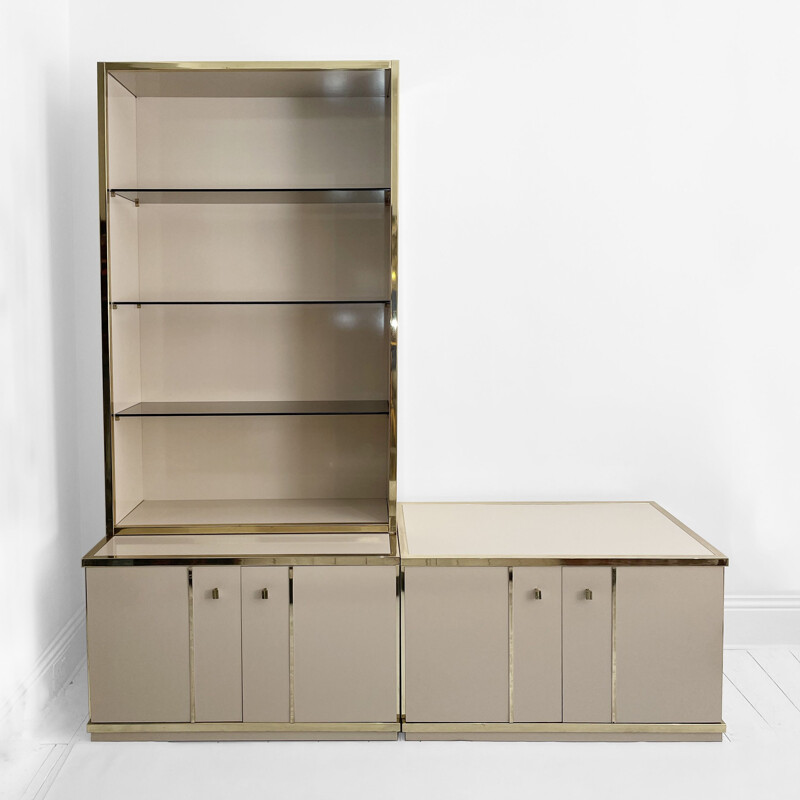 Vintage sideboard with beige and brass cabinet by Renato Zevi 1970