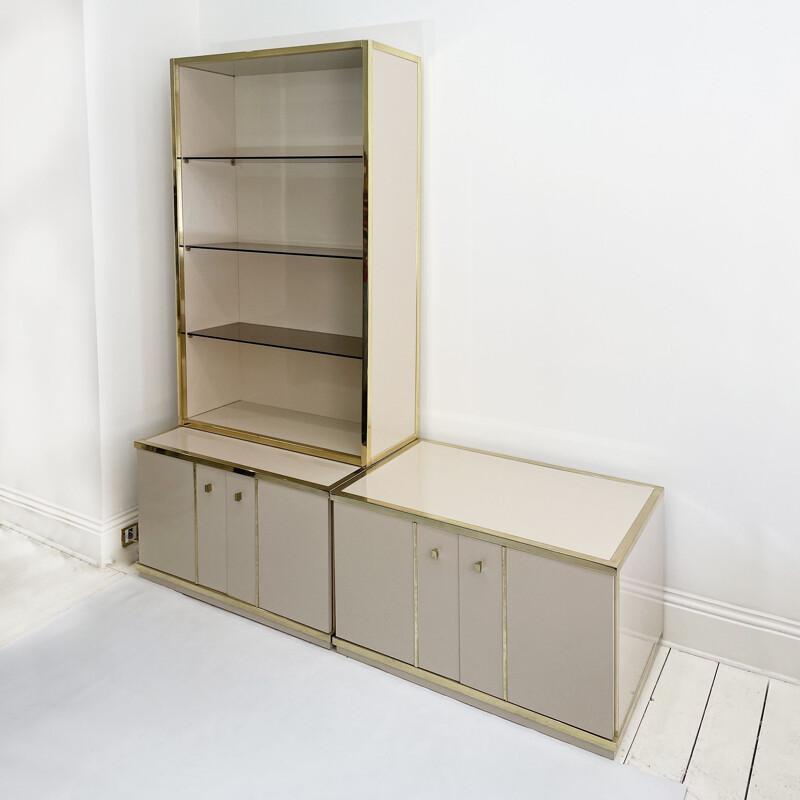 Vintage Enfilade Vitrine Beige und Messing von Renato Zevi 1970