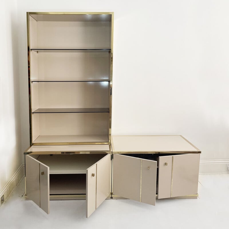 Vintage sideboard with beige and brass cabinet by Renato Zevi 1970