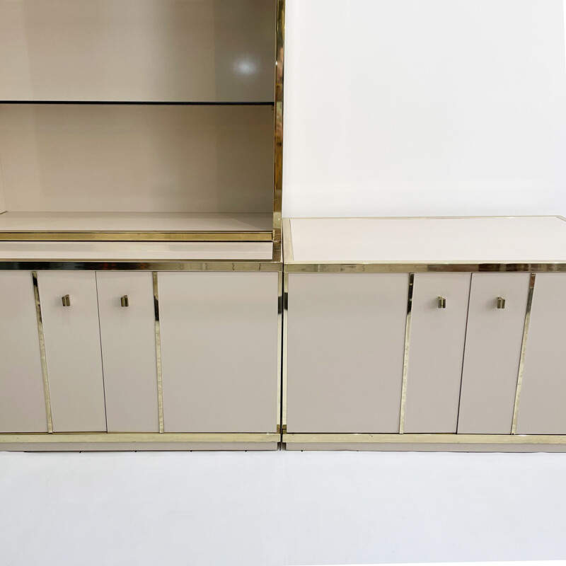 Vintage sideboard with beige and brass cabinet by Renato Zevi 1970