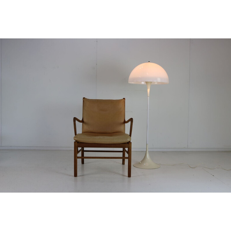 Vintage chair with beige leather cushion by Poul Jeppesen Denmark