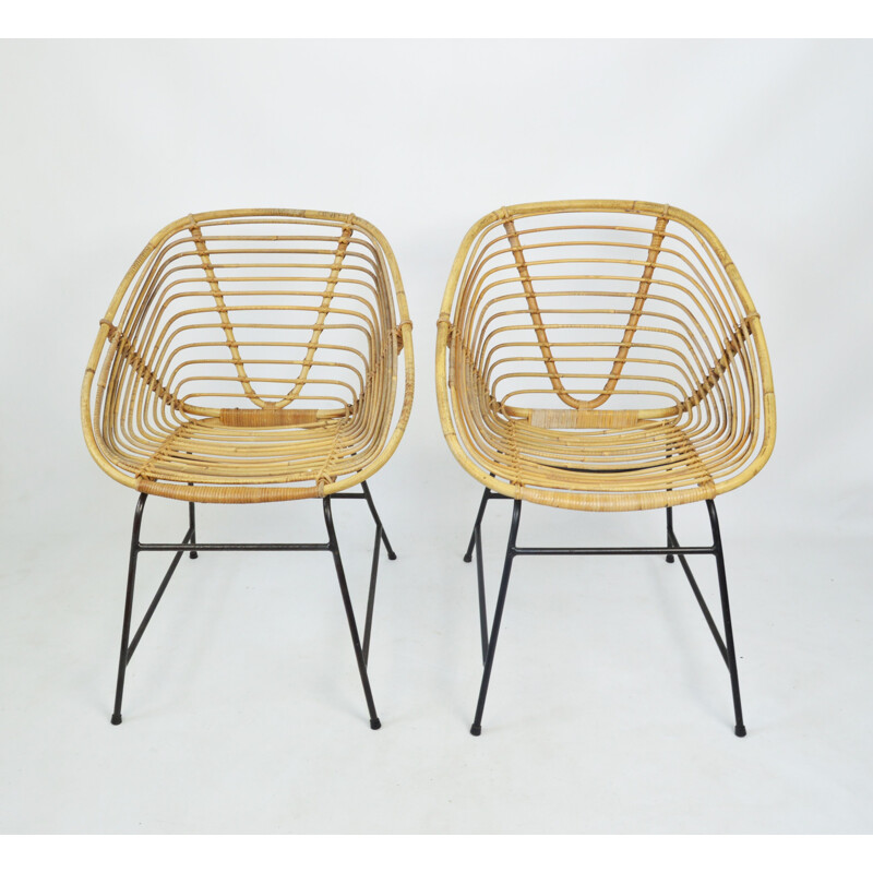 Pair of vintage wicker armchairs 1970s