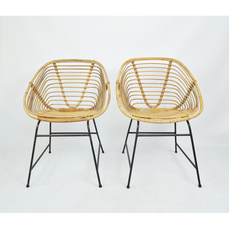 Pair of vintage wicker armchairs 1970s