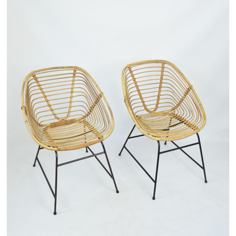 Paire de fauteuils vintage en osier 1970