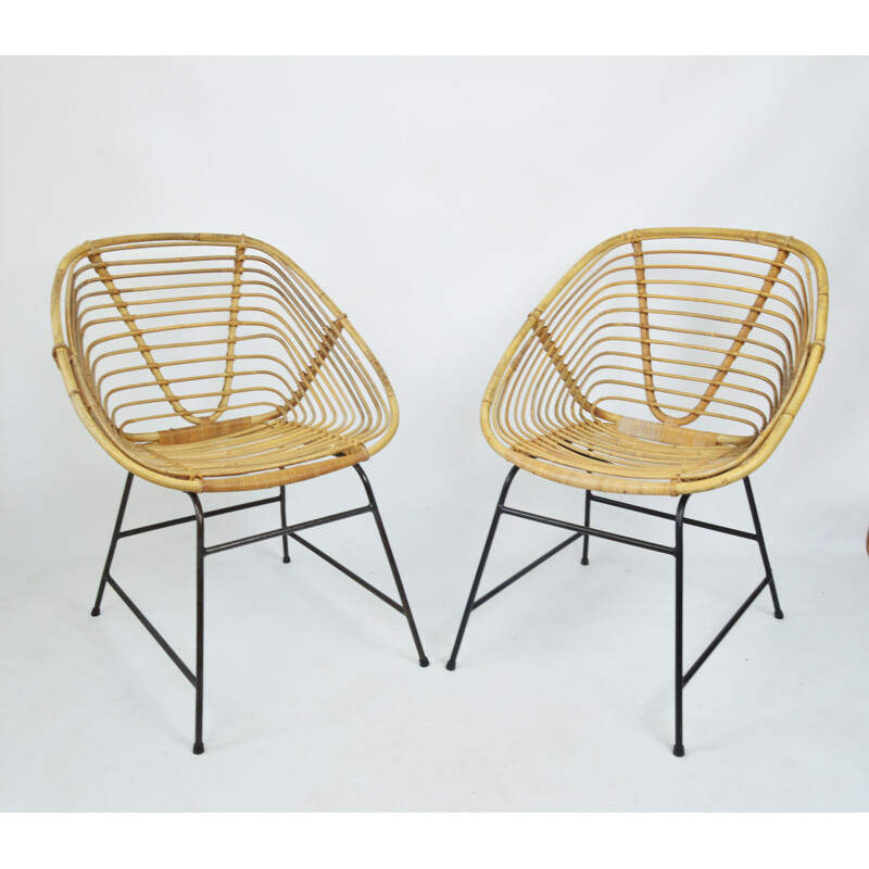 Pair of vintage wicker armchairs 1970s